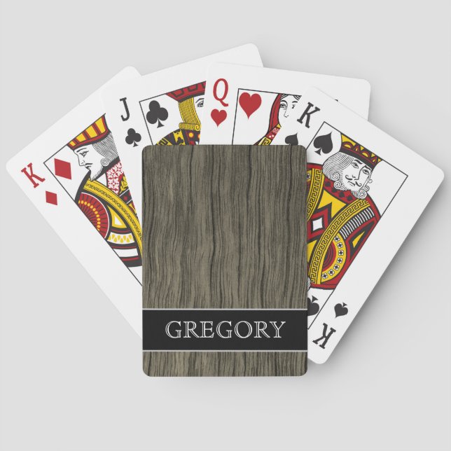 Rustic Wood Look Pattern + Custom Name Playing Cards (Back)
