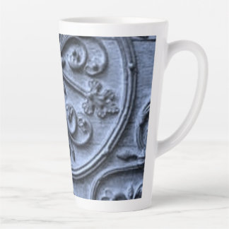 Rustic Wood Look Scroll Pattern on Blue Background Latte Mug