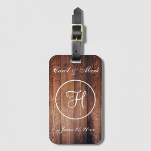 Rustic Wood Look Wedding Monogram Luggage Tag