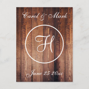 Rustic Wood Look Wedding Monogram Postcard