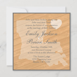 Rustic wood Louisiana orange wedding invitations