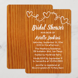 Rustic Wood Love Hearts Country Bridal Shower Invitation