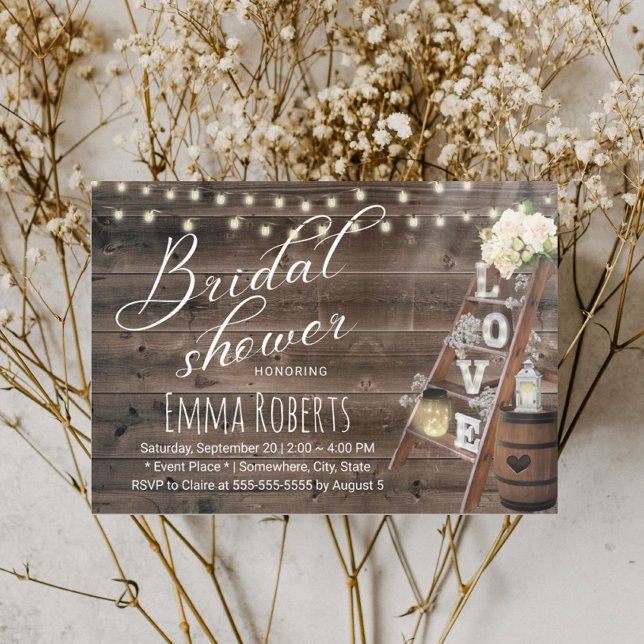 Rustic Wood Love Ladder Wine Barrel Bridal Shower Invitation (Creator Uploaded)