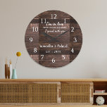 Rustic Wood Love Quote Wedding Anniversary Large Clock<br><div class="desc">Wedding anniversary clock with  a romantic quote 'I'm in love with every moment I spent with you' to express your love.Personalise with name and year.</div>