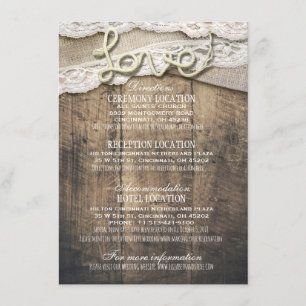 Rustic Wood Love Rope Wedding Details Information Enclosure Card