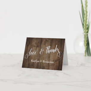 Rustic Wood Love & Thanks Typography Thank You Card