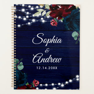 Rustic Wood Marsala & Navy Blue Flowers Planner