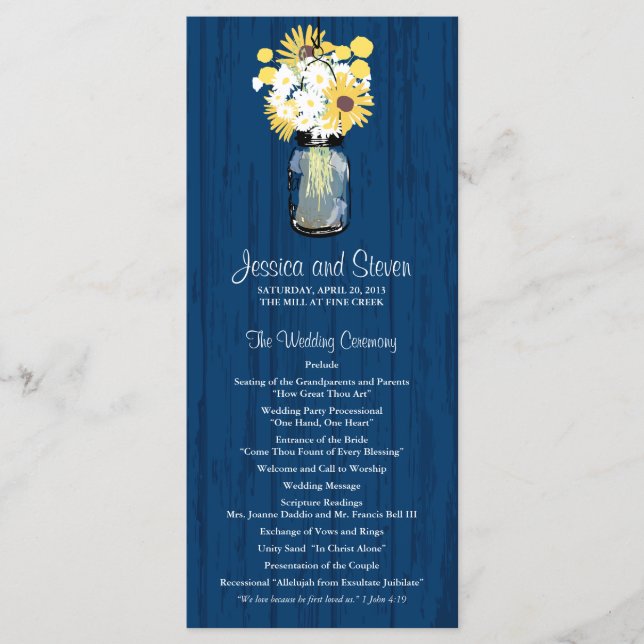 Rustic Wood Mason Jar and Wildflowers Program Programme (Front)