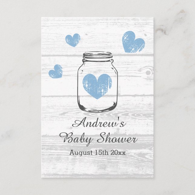 Rustic wood mason jar boy's baby shower party enclosure card (Front)