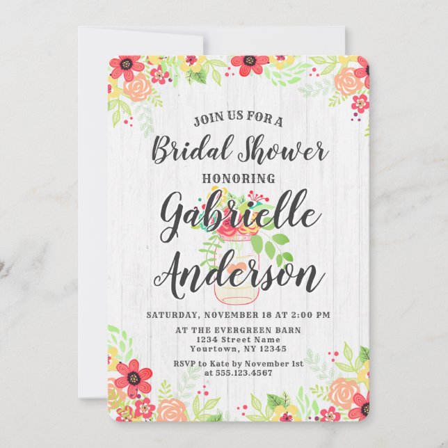 Rustic Wood & Mason Jar Bridal Shower Invitation (Front)