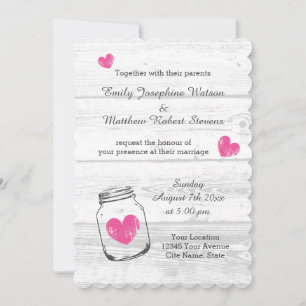 Rustic wood mason jar country wedding invitations