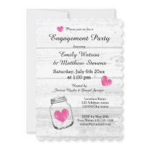 Rustic wood mason jar engagement party invitations