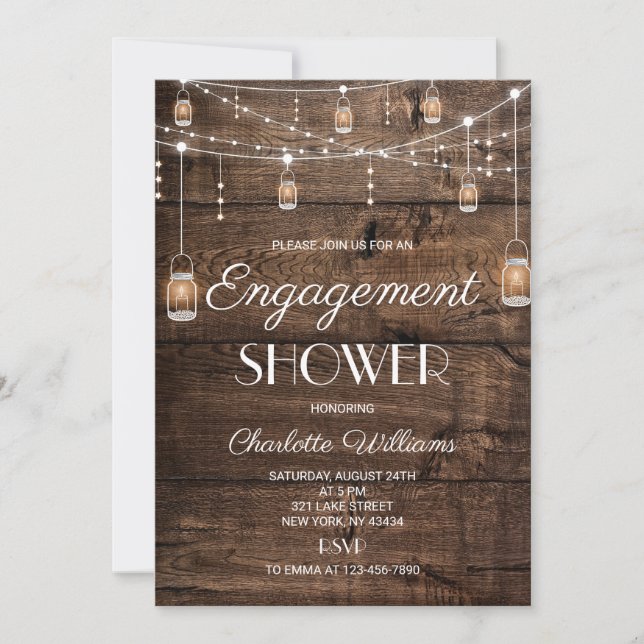 Rustic Wood Mason Jar Engagement Shower Invitation (Front)
