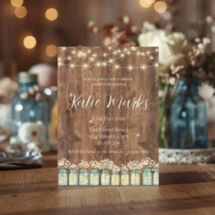 Rustic Wood Mason Jar & Fairy Lights Bridal Shower Invitation