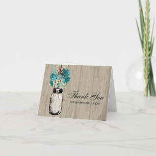 Rustic Wood Mason Jar filled with Wildflowers Thank You Card