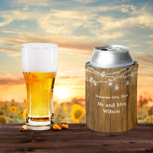 Rustic Wood Mason Jar Hanging Lights Wedding Can Cooler