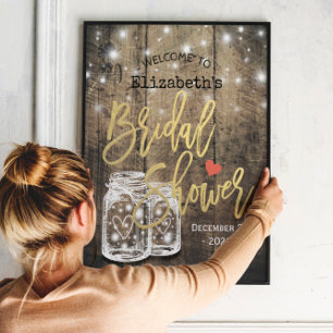 Rustic Wood Mason Jar Lights Bridal Shower Welcome Poster
