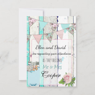 Rustic Wood Mason Jar Shabby Wedding Invitation