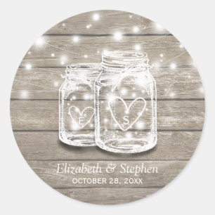 Rustic Wood Mason Jar String Lights Wedding Favour Classic Round Sticker