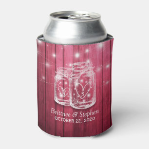 Rustic Wood Mason Jar String Lights Wedding Shower Can Cooler