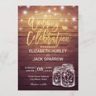 Rustic Wood Mason Jar String Lights Wedding Shower Invitation