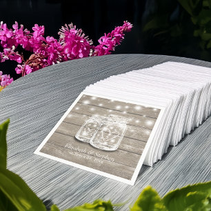 Rustic Wood Mason Jar String Lights Wedding Shower Napkin