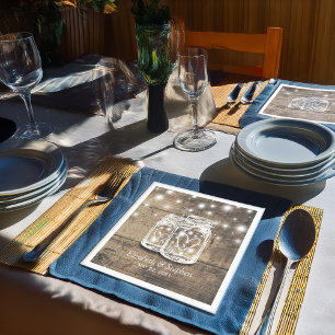 Rustic Wood Mason Jar String Lights Wedding Shower Napkin
