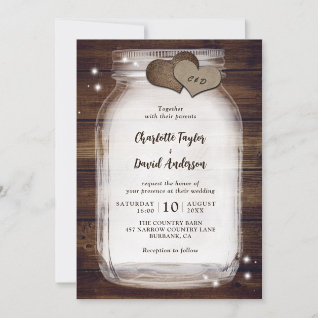 Rustic Wood Mason Jar Wedding Invitations (Front)