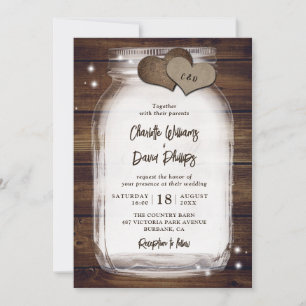 Rustic Wood Mason Jar Wedding Invitations