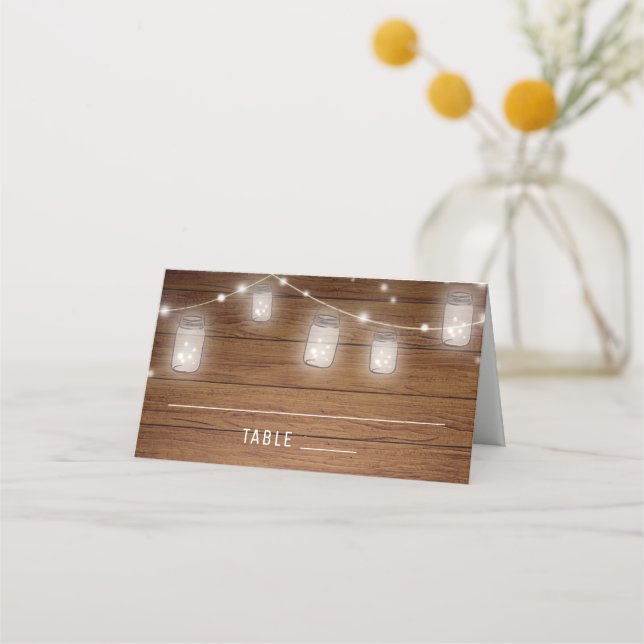 Rustic Wood Mason Jar Wedding Place Card (Front)