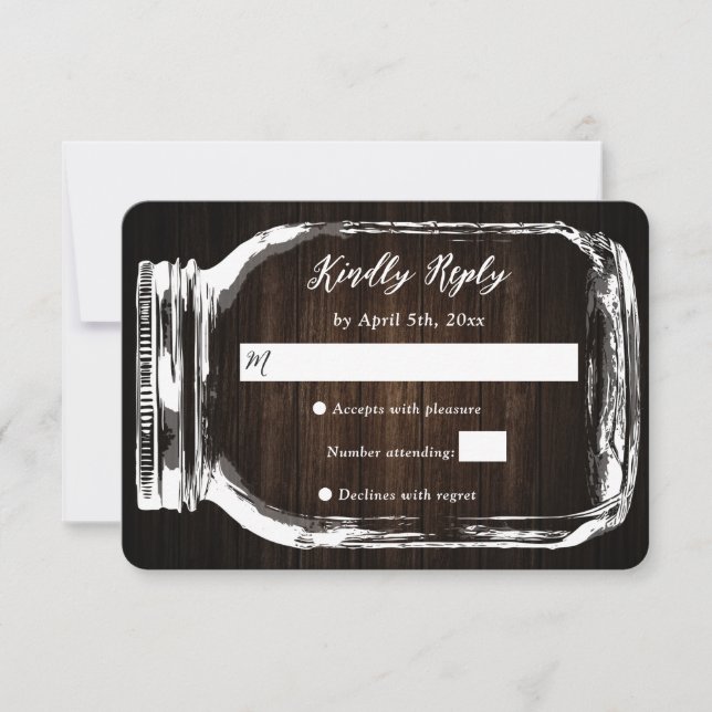 Rustic Wood Mason Jar Wedding RSVP Card (Front)