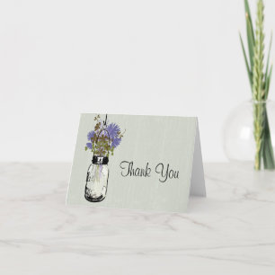 Rustic Wood Mason Jar Wildflowers Thank You Card