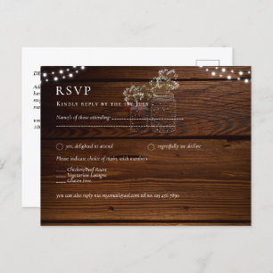 Rustic Wood Mason Jars Lights Gypsophila RSVP Postcard