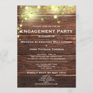 Rustic Wood Mason String Lights Engagement Party Invitation