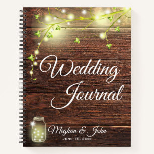 Rustic Wood Mason String Lights Wedding Journal
