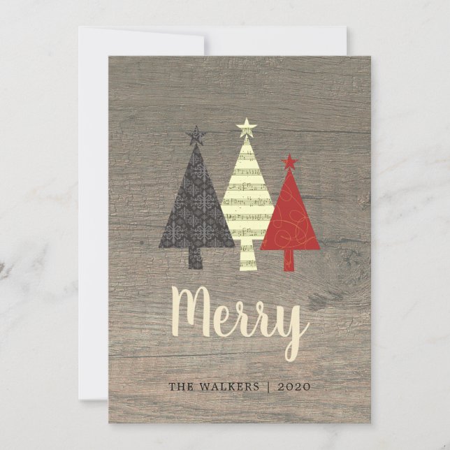 Rustic Wood Merry Christmas Holiday Card (Front)