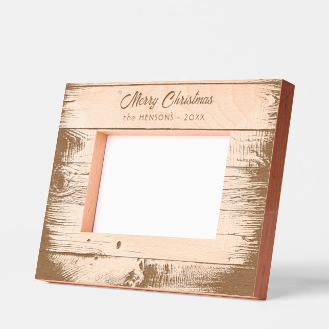 Rustic Wood Merry Christmas Holiday Etched Frames (Left)