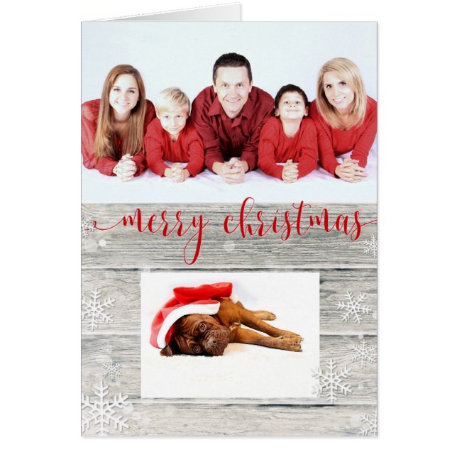 Rustic Wood Merry Christmas Photo - Greeting Card (Front)