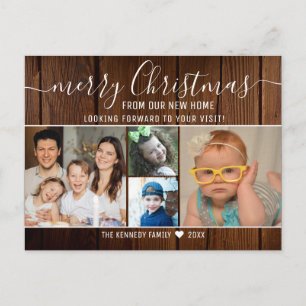 Rustic Wood Merry Christmas Photo Holiday Moving   Announcement Postcard