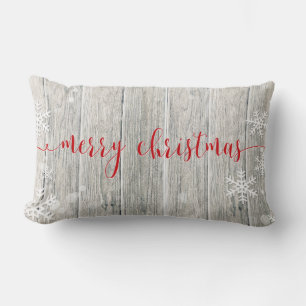 Rustic Wood Merry Christmas Snowflakes - Pillow