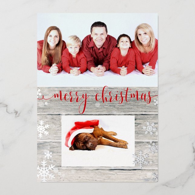 Rustic Wood Merry Christmas Snowflakes Script (Front)