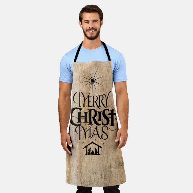 Rustic Wood Merry CHRISTmas Woodland Christian Apron (Worn)