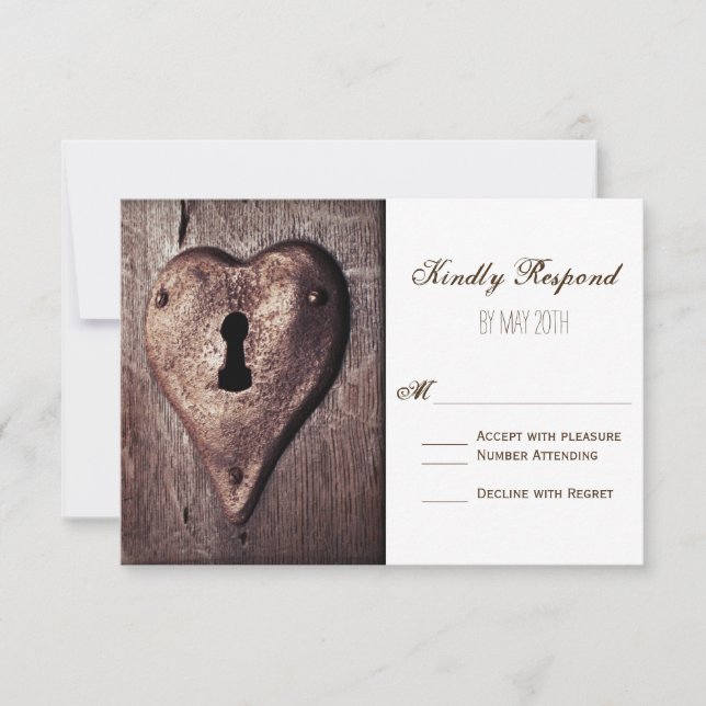 Rustic Wood Metal Heart Wedding RSVP Cards (Front)