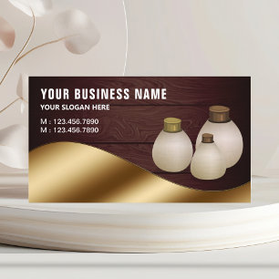 Rustic Wood Metallic Gold Aroma Oil Perfume Bottle Business Card
