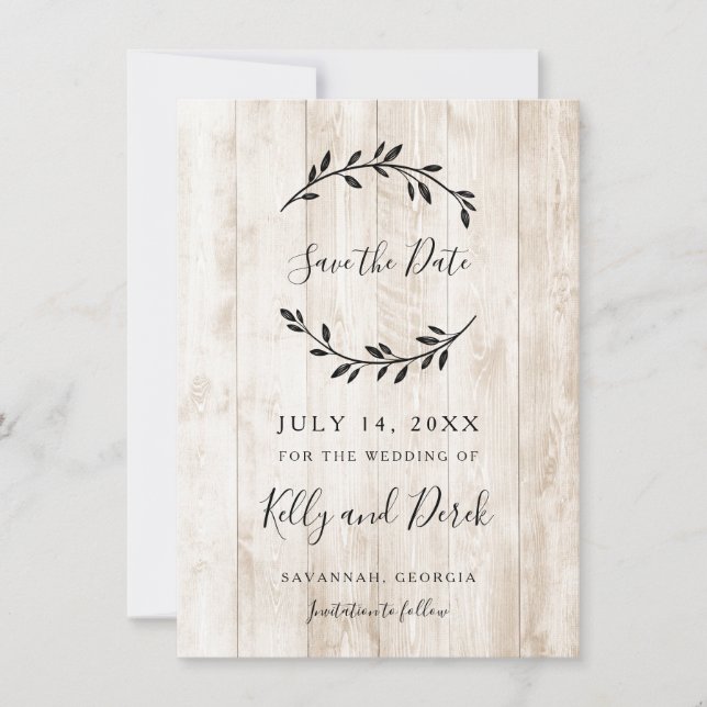 Rustic Wood Minimalist Branches Save the Date Invitation (Front)