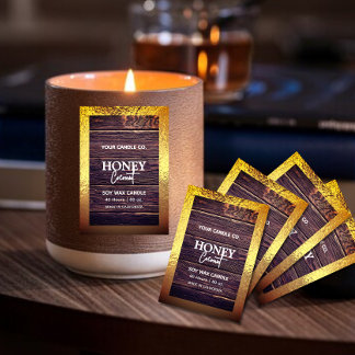 Rustic wood minimalist Foil border Candle label