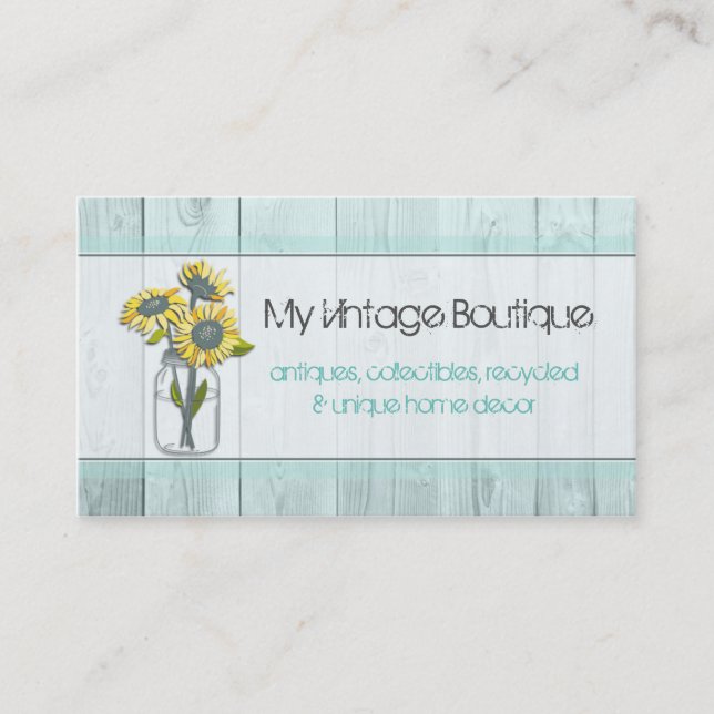 Rustic Wood Mint/Mason Jar Business Card (Front)