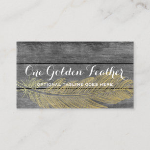 Rustic Wood & Modern Gold Feather Bohemian Chic Business Card