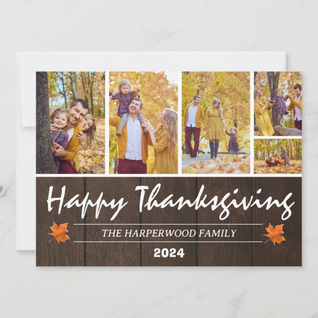 Rustic Wood Modern thanksgiving family photo Holiday Card (Front)