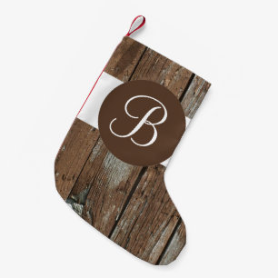 Rustic wood monogram Christmas stocking